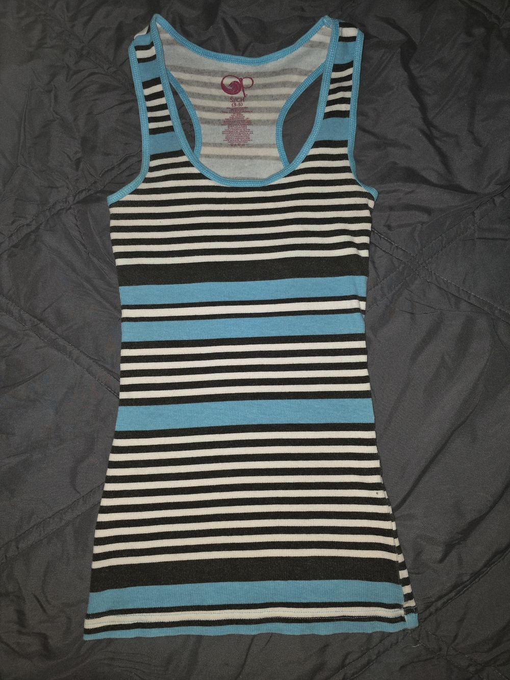 Black, White & Blue Striped Racerback Tank